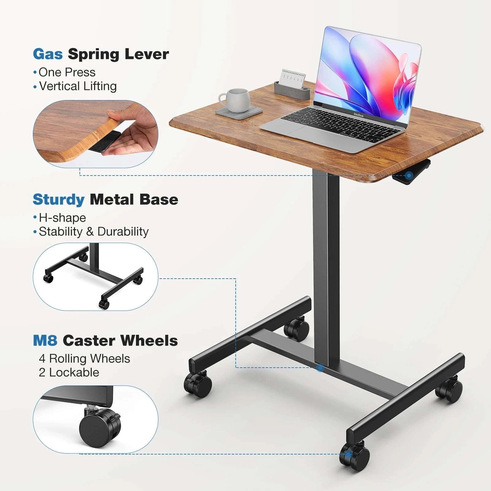 Adjustable Mobile Standing Desk Laptop Table with Wheels-black / United States