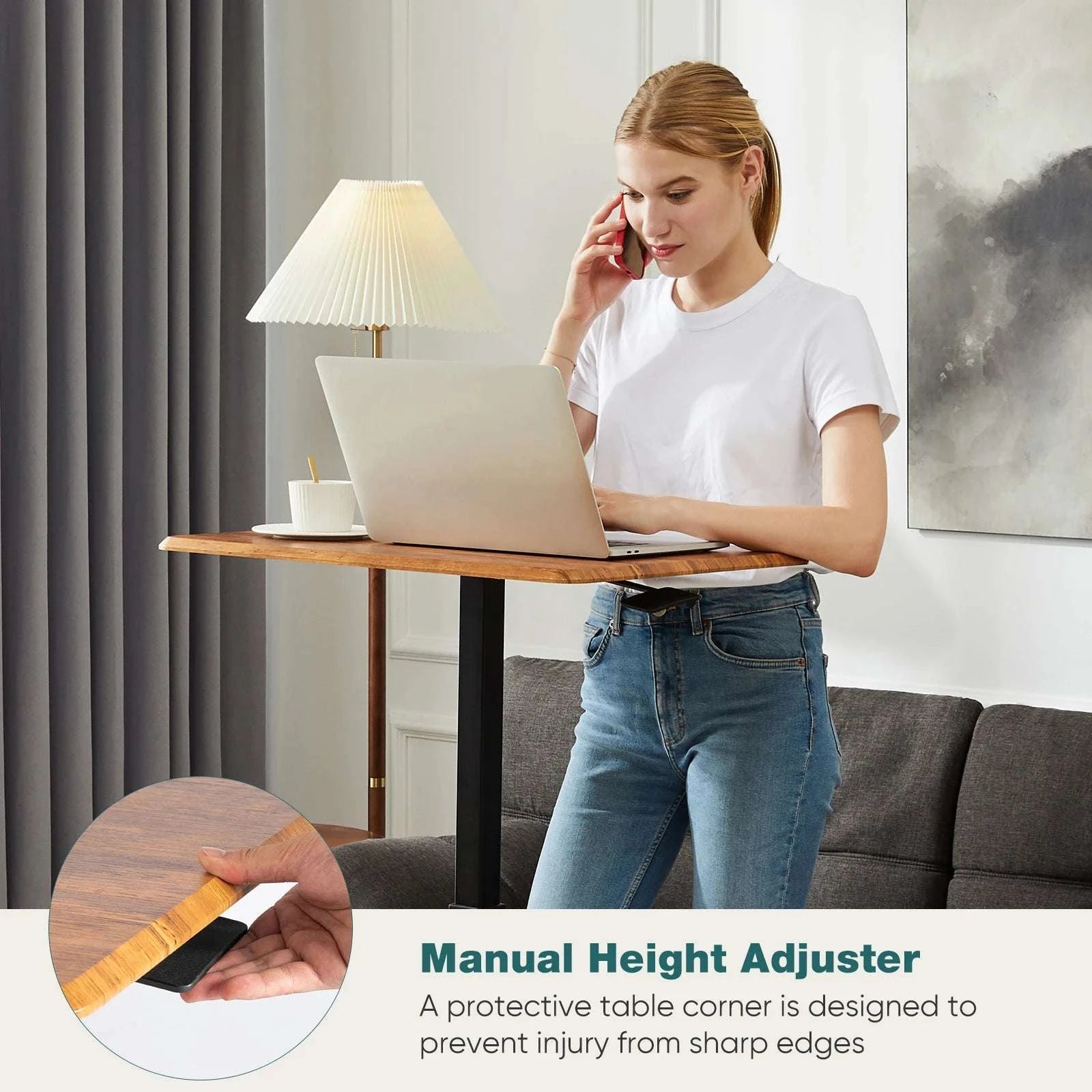Adjustable Mobile Standing Desk with Wheels for Laptop Work-white / United States