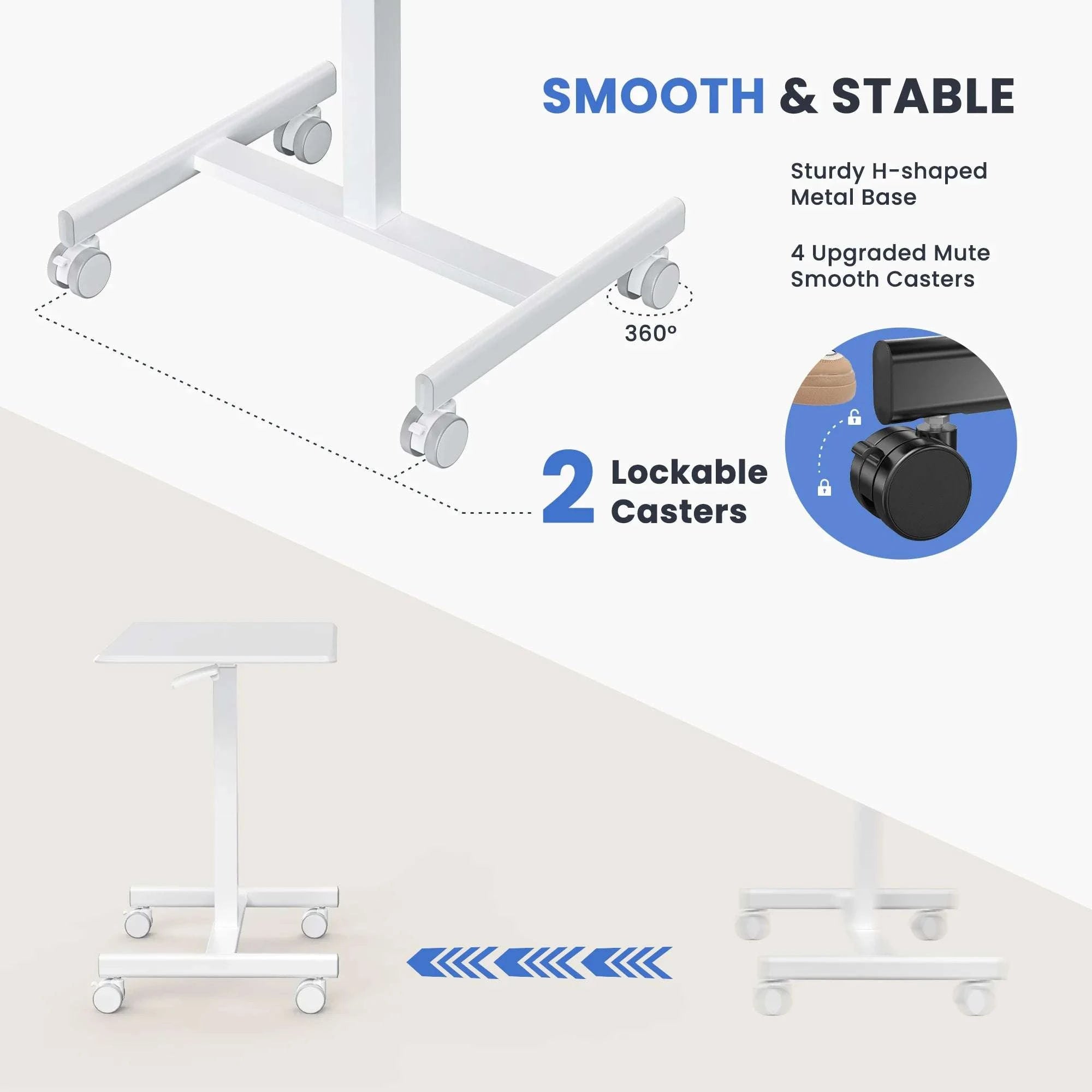 Adjustable Mobile Standing Desk with Wheels for Laptop Work-white / United States