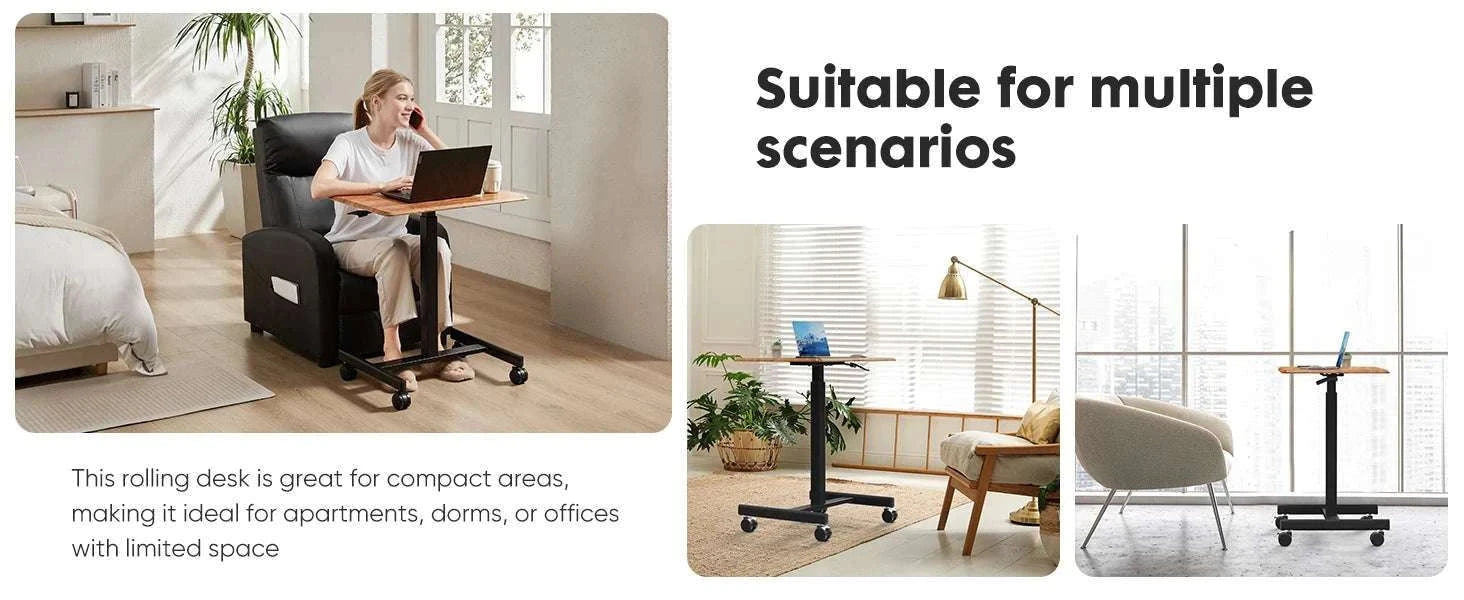 Adjustable Mobile Standing Desk with Wheels for Laptop Work-white / United States