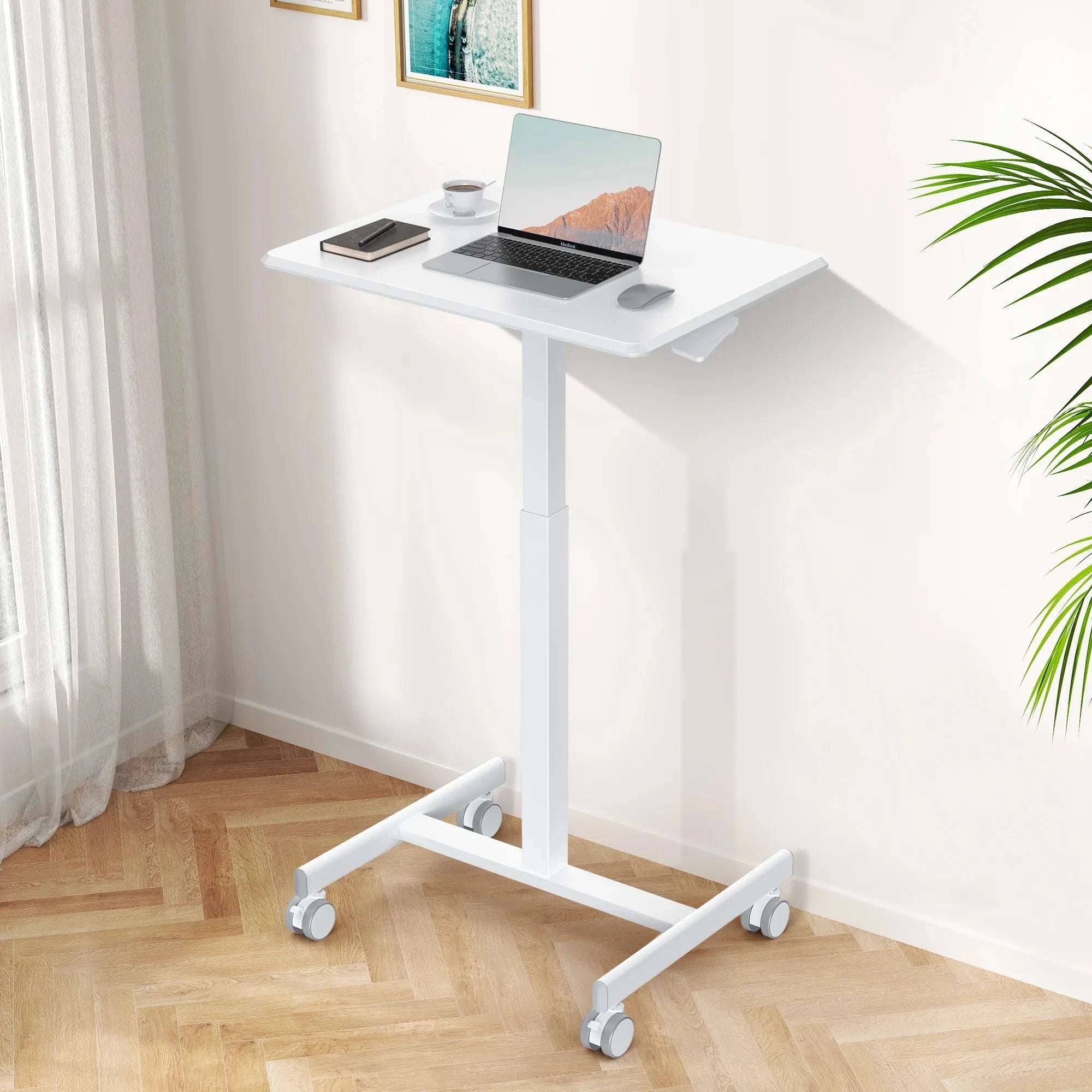 Adjustable Mobile Standing Desk with Wheels for Laptop Work-white / United States