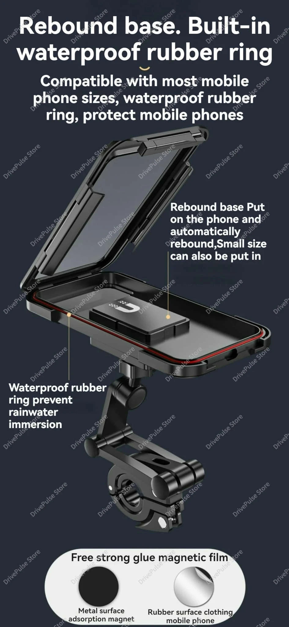 Adjustable Motorcycle Phone Mount with Waterproof Protection-Black