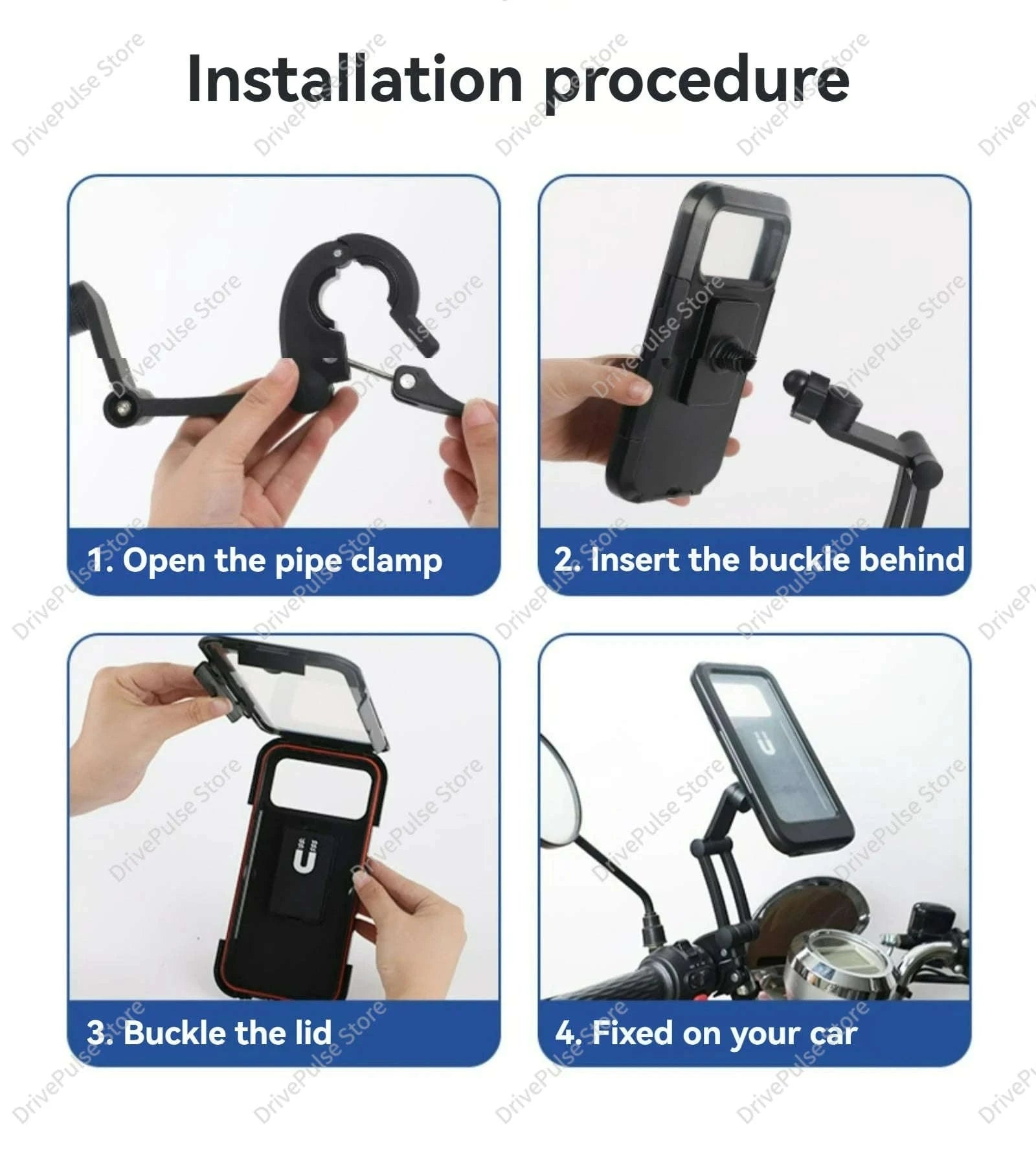 Adjustable Motorcycle Phone Mount with Waterproof Protection-Black