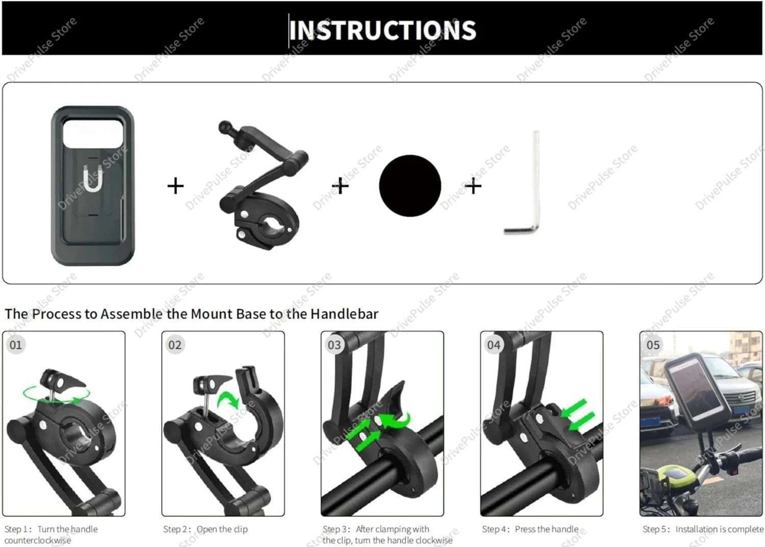 Adjustable Motorcycle Phone Mount with Waterproof Protection-Black