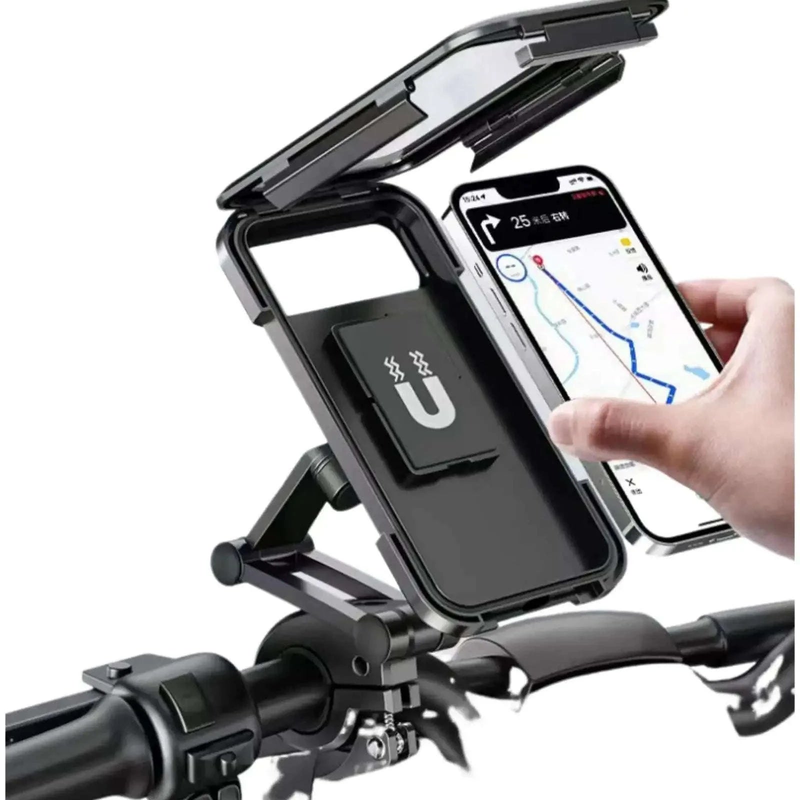 Adjustable Motorcycle Phone Mount with Waterproof Protection-Black