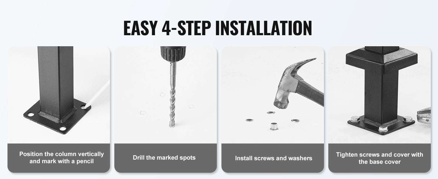 Adjustable Outdoor Stair Handrail for 2–3 Steps with Steel Support-Black / United States