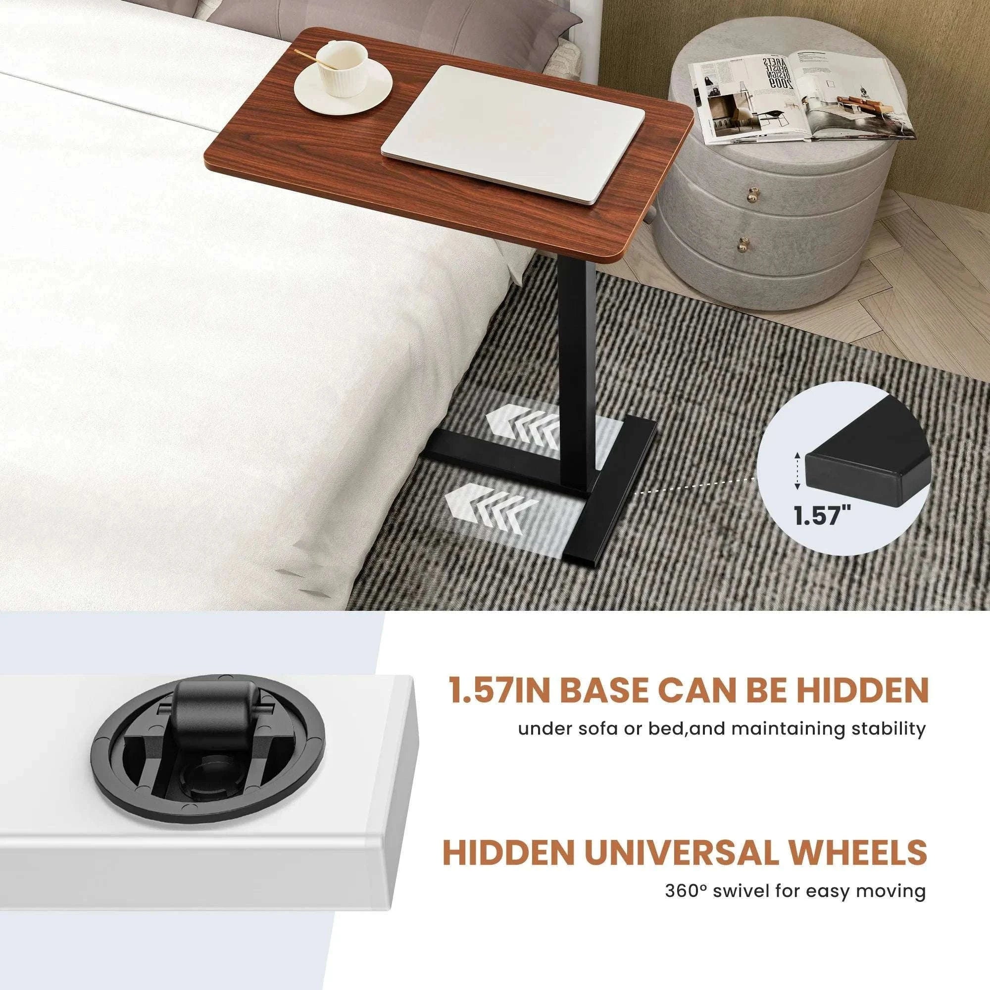 Adjustable Overbed Table for Laptop, Sofa & Bedside Use-black / United States