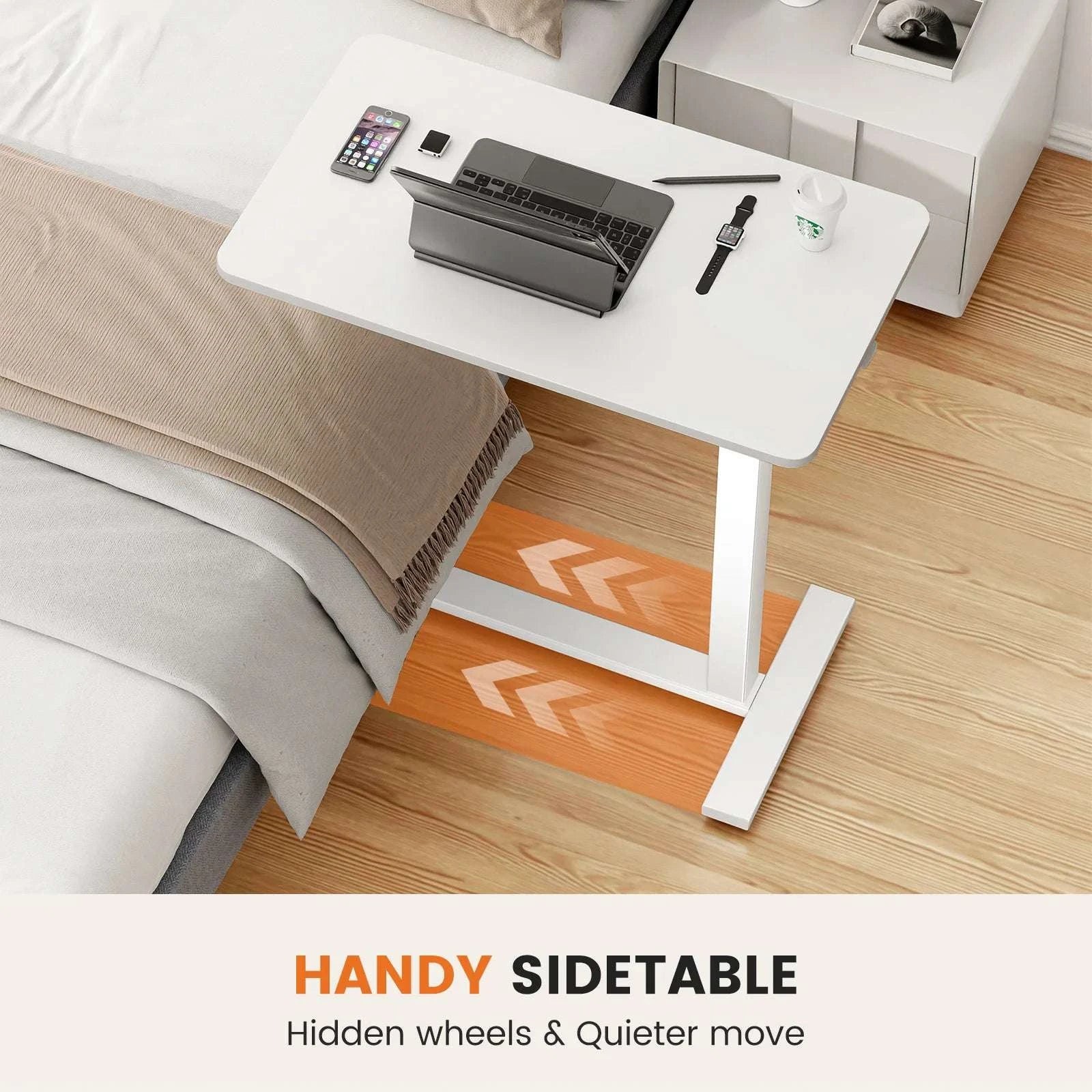 Adjustable Overbed Table with Height Control for Bed & Sofa Use-Ivory / United States