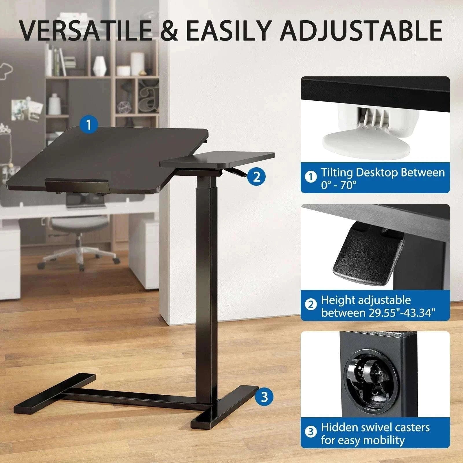 Adjustable Overbed Table with Tilt Top for Bedside Work and Meals-Ivory / United States
