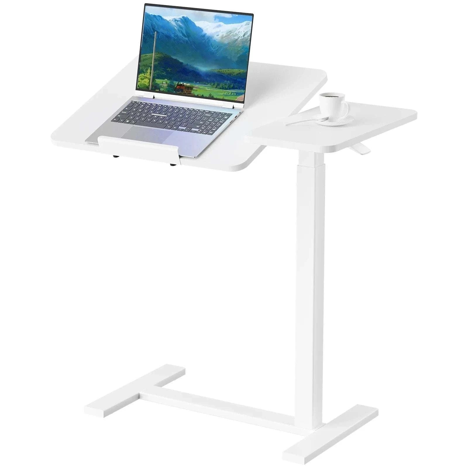 Adjustable Overbed Table with Tilt Top for Bedside Work and Meals-Ivory / United States