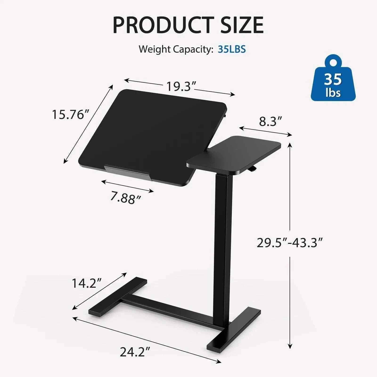 Adjustable Overbed Table with Tilt Top for Bedside Work and Meals-Ivory / United States