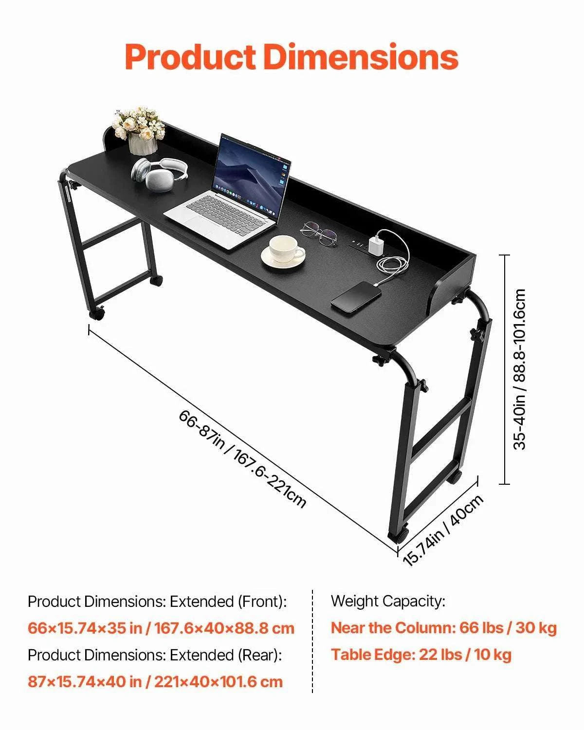 Adjustable Overbed Table with Wheels & Power Outlet for Work-Black / spain