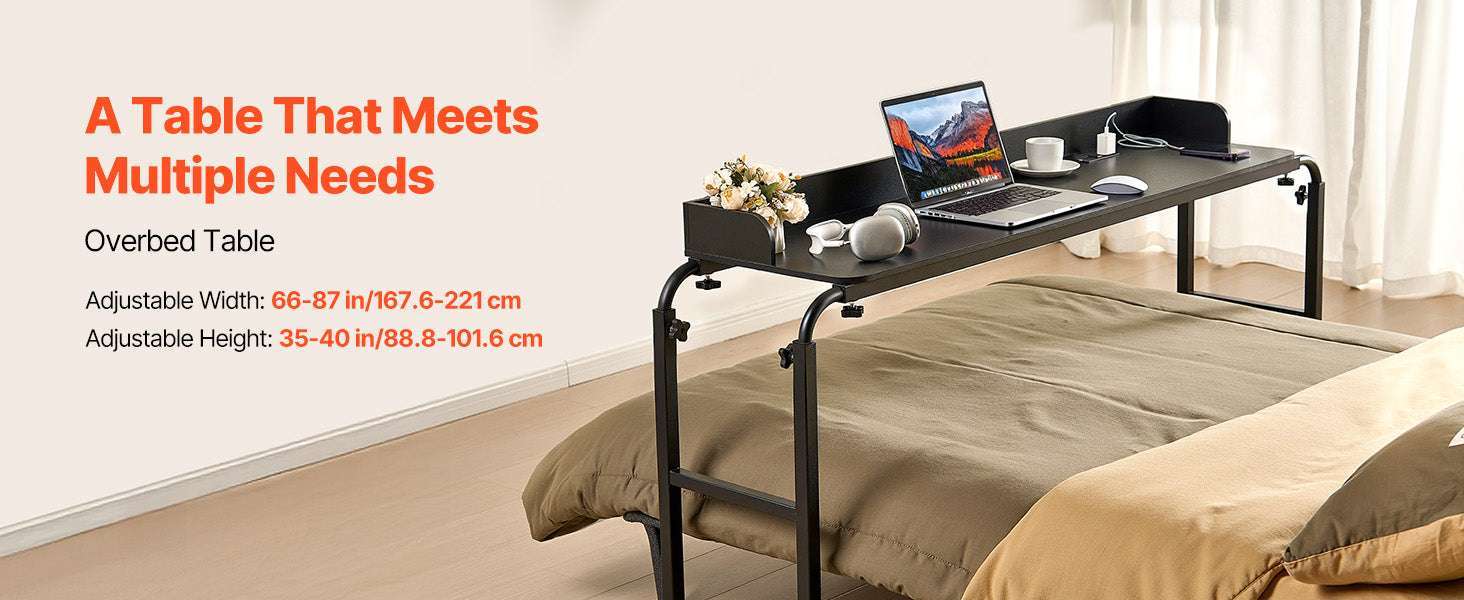 Adjustable Overbed Table with Wheels & Power Outlet for Work-Black / spain