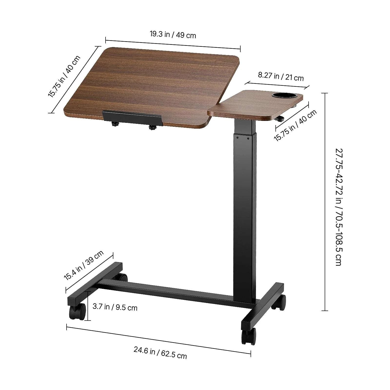 Adjustable Overbed Table with Wheels & Tilt Top for Bedside Work-Flip Desktop A / United States