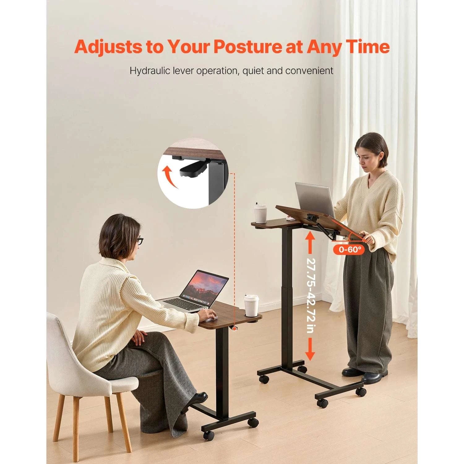 Adjustable Overbed Table with Wheels & Tilt Top for Bedside Work-Flip Desktop A / United States