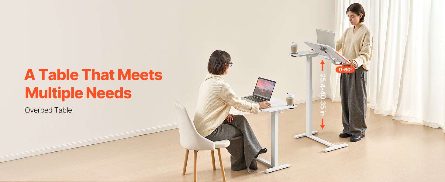 Adjustable Overbed Table with Wheels & Tilt Top for Bedside Work-Flip Desktop A / United States