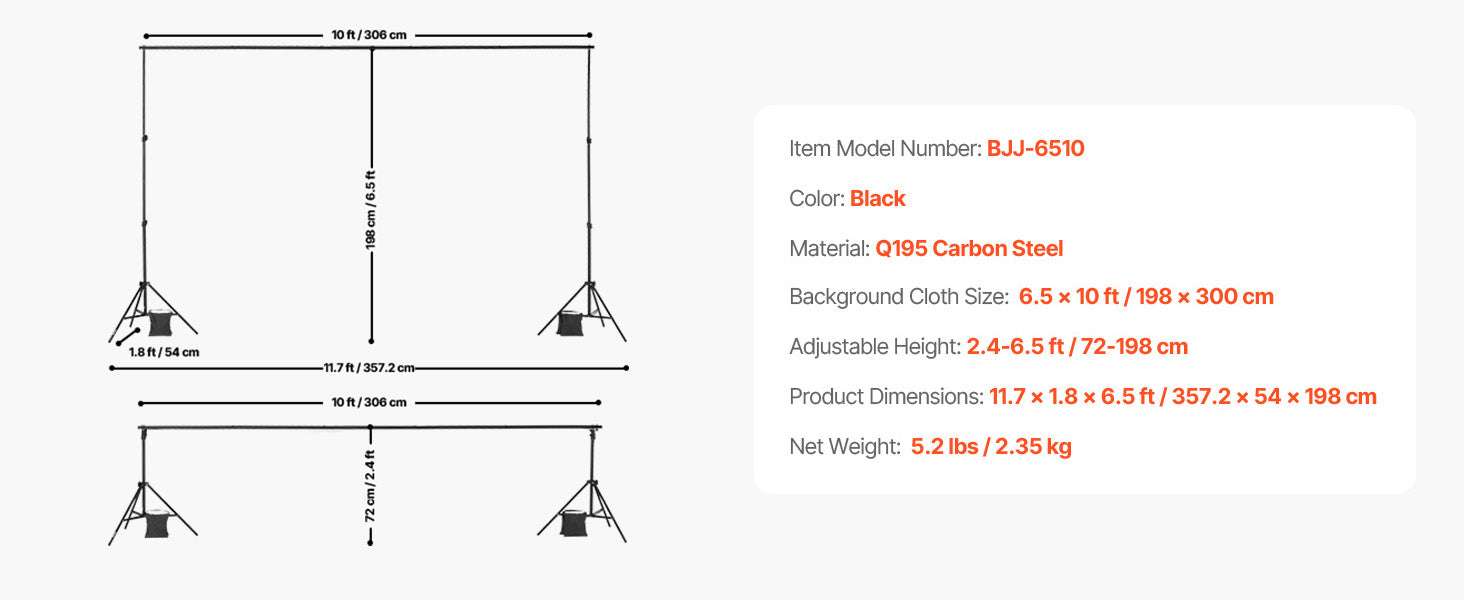 Adjustable Photo Backdrop Stand Kit with Tripod Base up to 10 ft-Moveable 7x10ft / spain