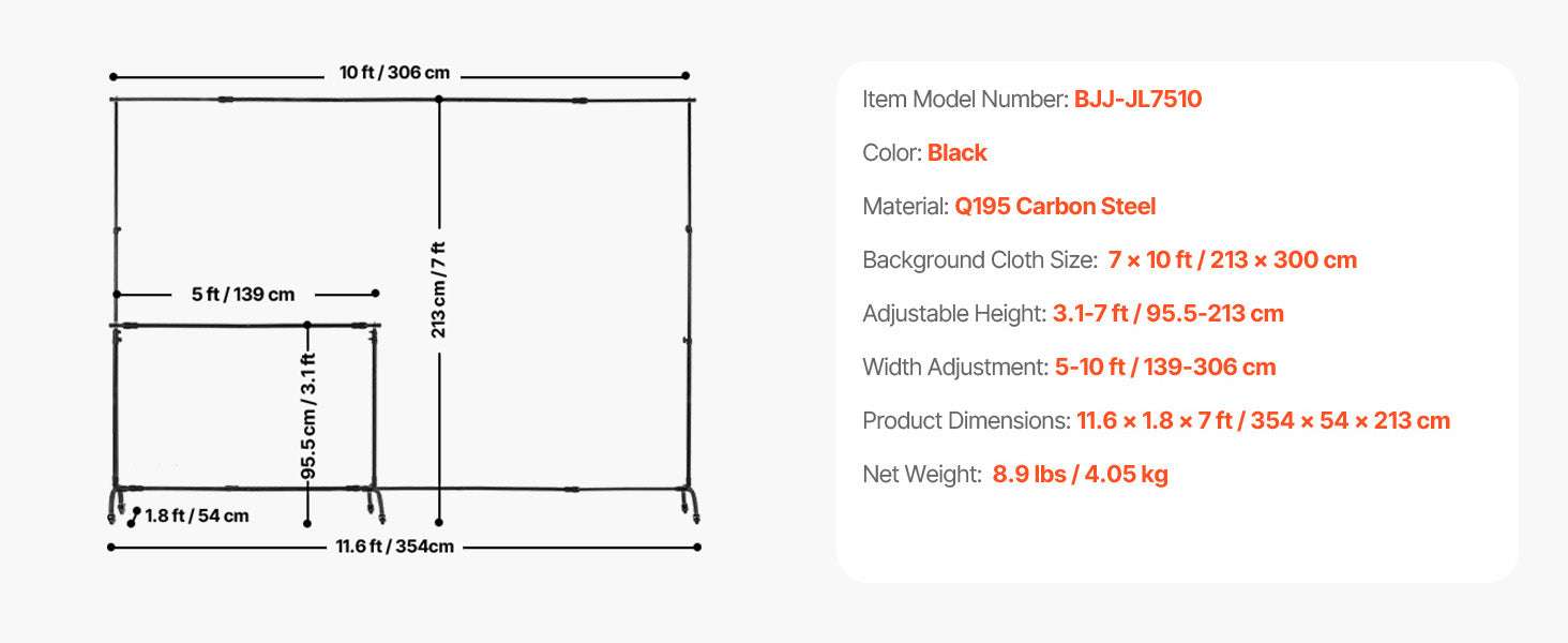 Adjustable Photo Backdrop Stand Kit with Tripod Base up to 10 ft-Moveable 7x10ft / spain