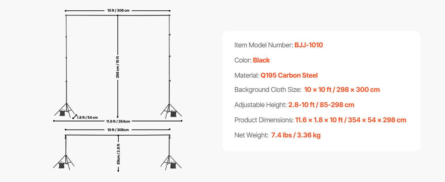 Adjustable Photo Backdrop Stand Kit with Tripod Base up to 10 ft-Moveable 7x10ft / spain