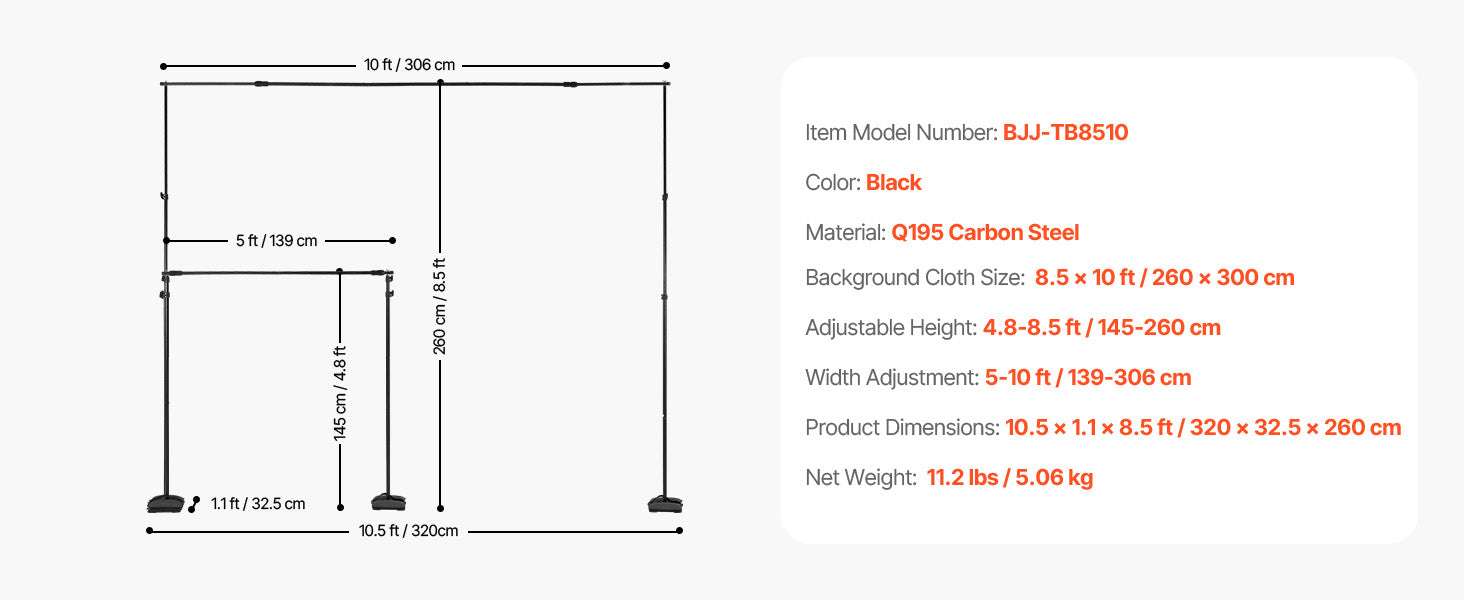 Adjustable Photo Backdrop Stand Kit with Tripod Base up to 10 ft-Moveable 7x10ft / spain