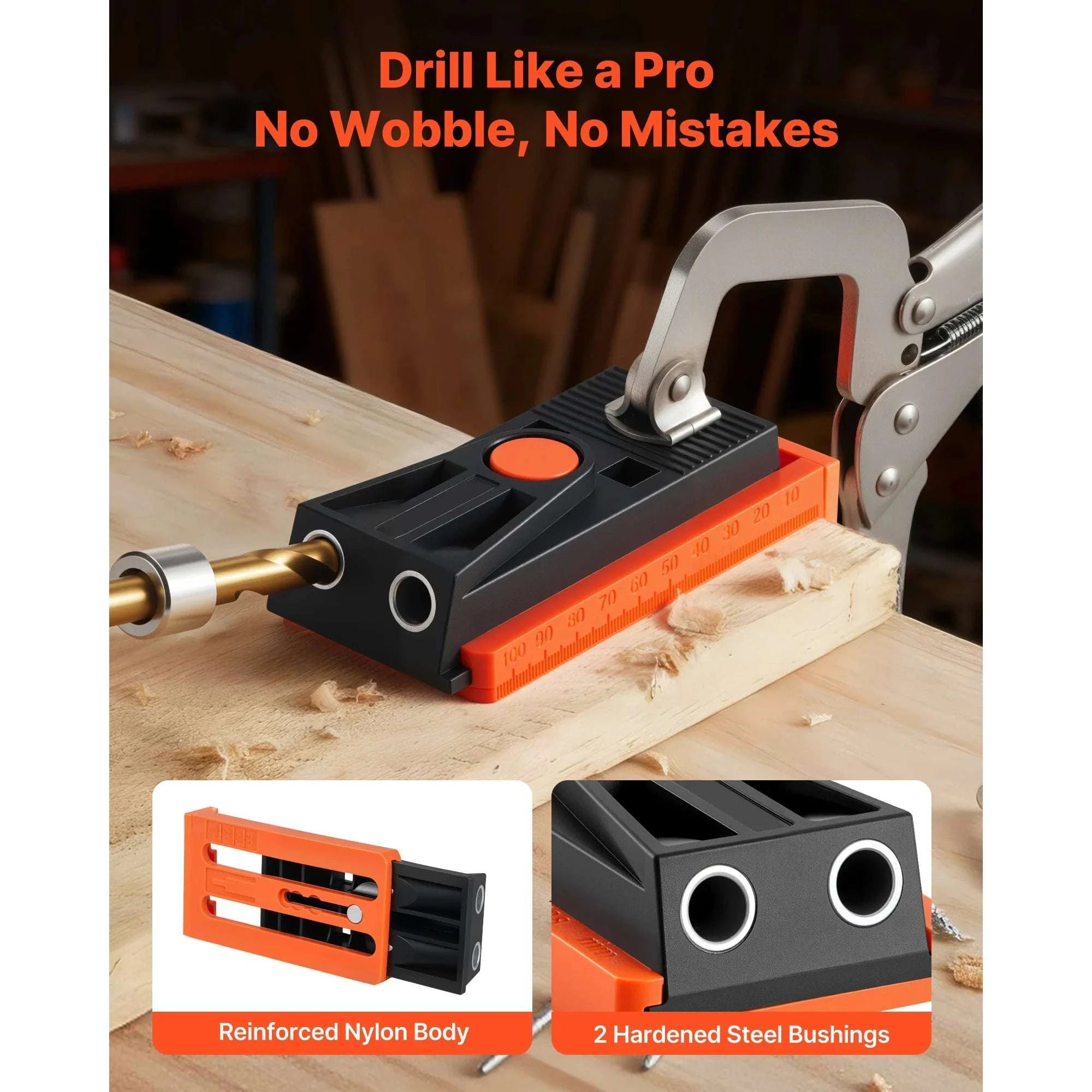 Adjustable Pocket Hole Jig Kit 1/2–1-1/2 in for Woodworking-4.52x2.36x0.78in / United States