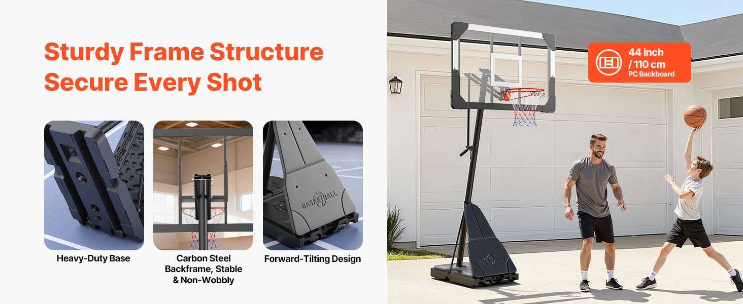 Adjustable Portable Basketball Hoop System with 44–54 Inch Backboard-50inch / United States