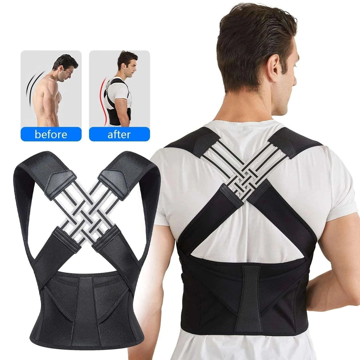 Adjustable Posture Corrector for Back Alignment and Daily Support-Black / S