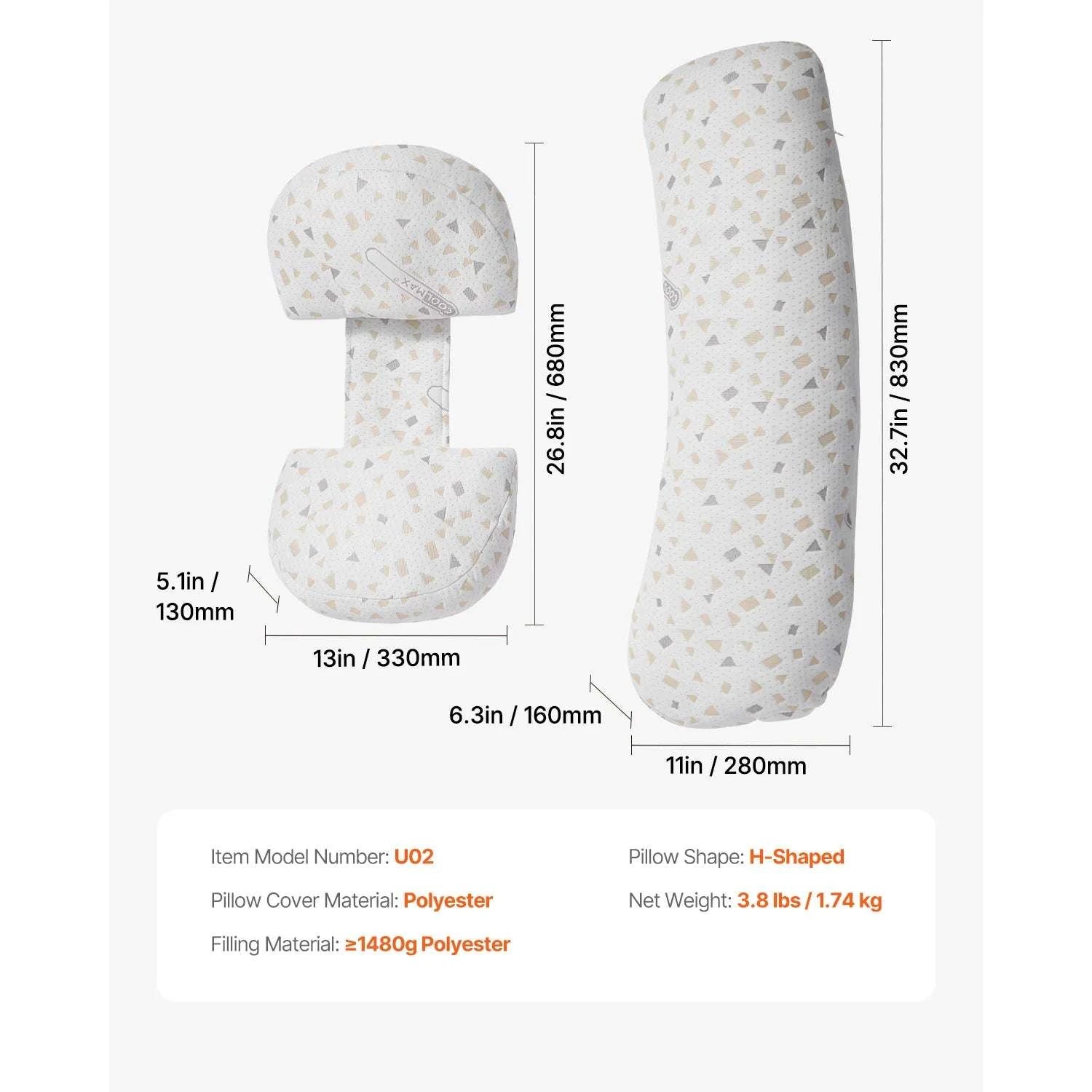 Adjustable Pregnancy Pillow with Washable Cover & Full Body Support-H-Shaped / United States