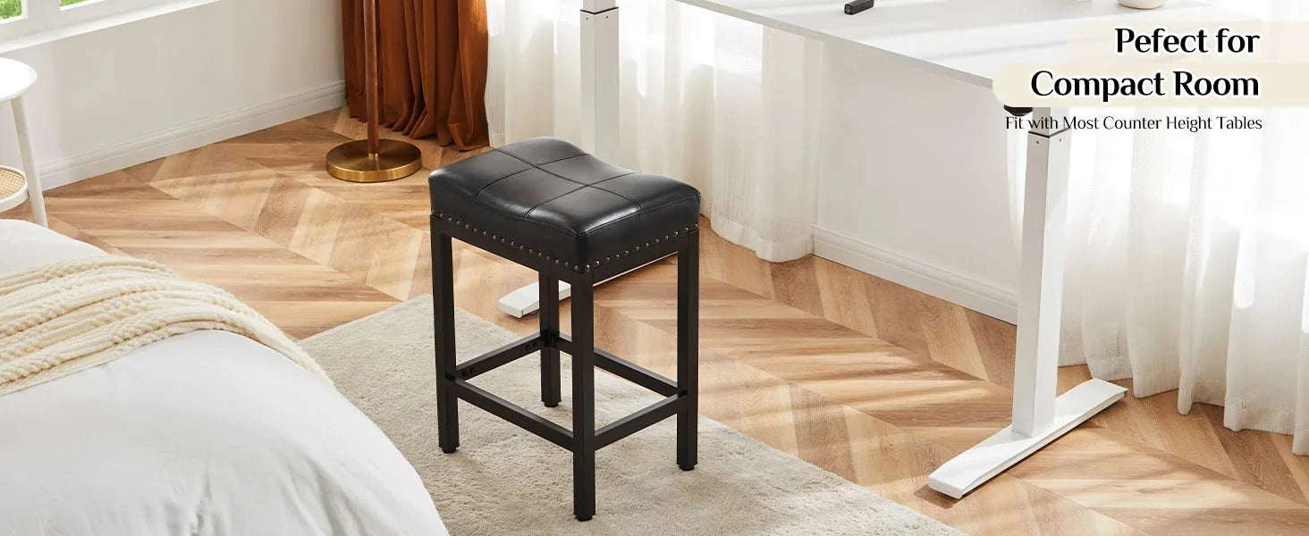 Adjustable PU Leather Saddle Bar Stools with Metal Base-Grey 2 / United States