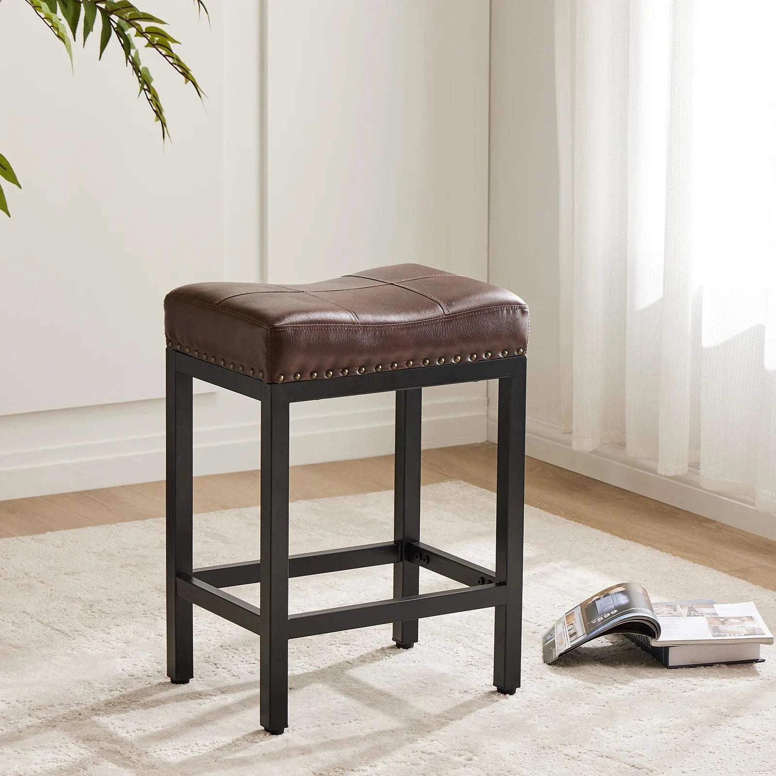 Adjustable PU Leather Saddle Bar Stools with Metal Base-Grey 2 / United States