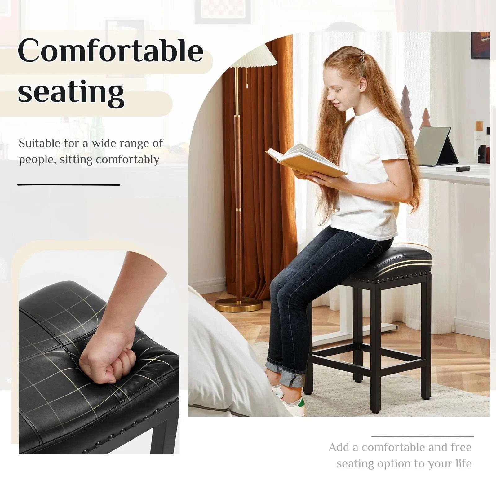Adjustable PU Leather Saddle Bar Stools with Metal Base-Grey 2 / United States