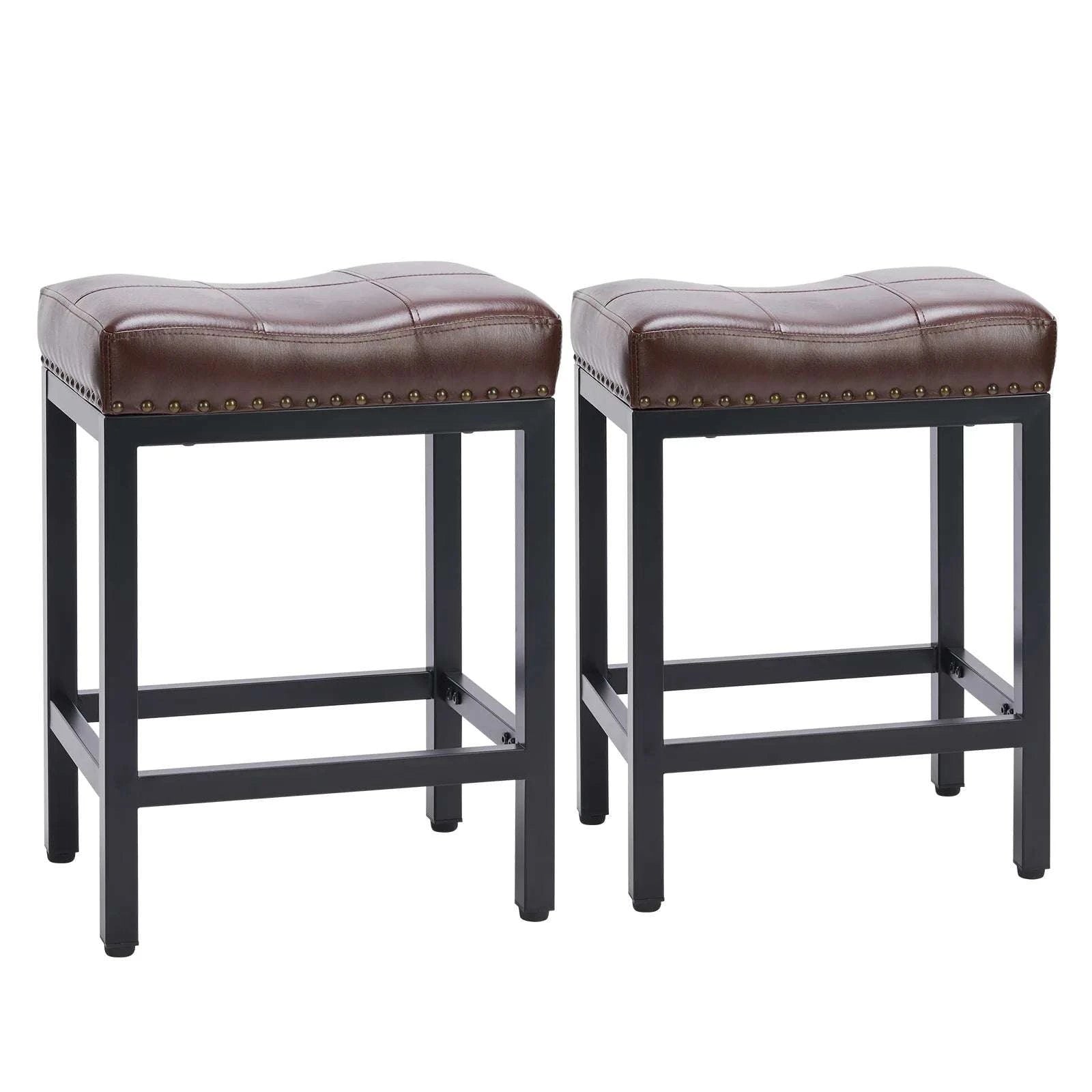 Adjustable PU Leather Saddle Bar Stools with Metal Base-Grey 2 / United States