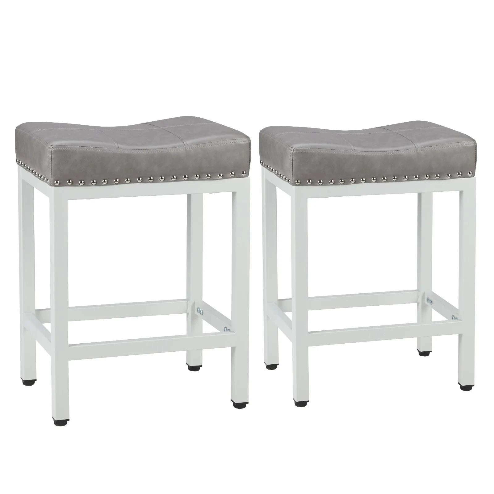 Adjustable PU Leather Saddle Bar Stools with Metal Base-Grey 2 / United States