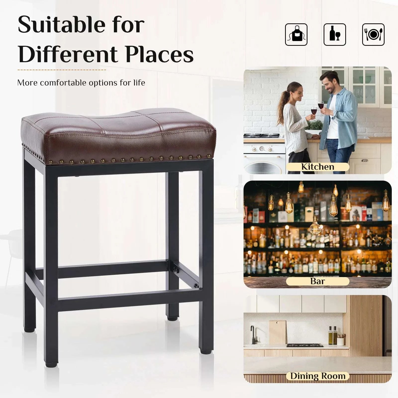 Adjustable PU Leather Saddle Bar Stools with Metal Base-Grey 2 / United States