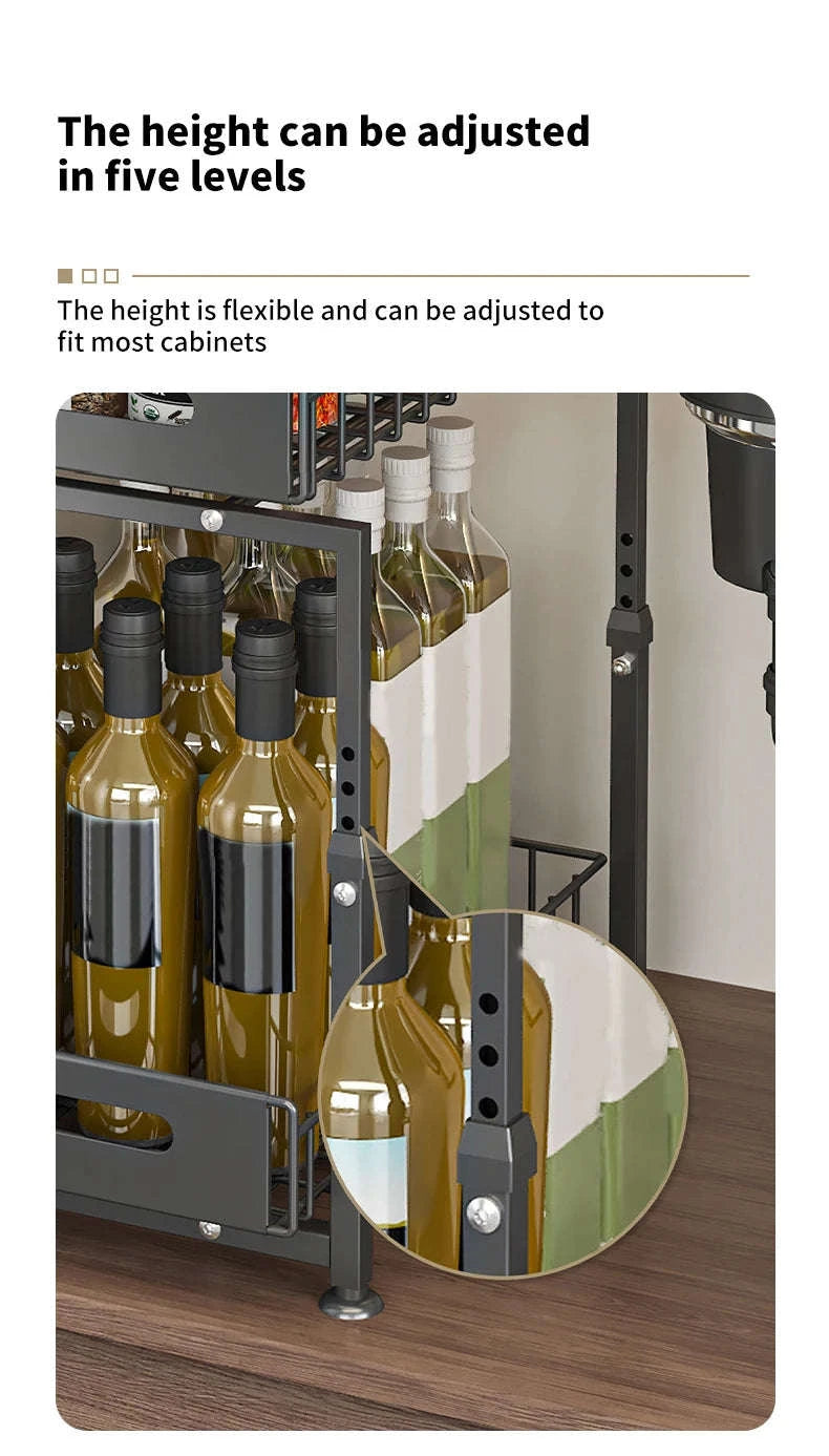 Adjustable Pull-Out Under Sink Organizer Double Layer Steel Rack-2pcs / france