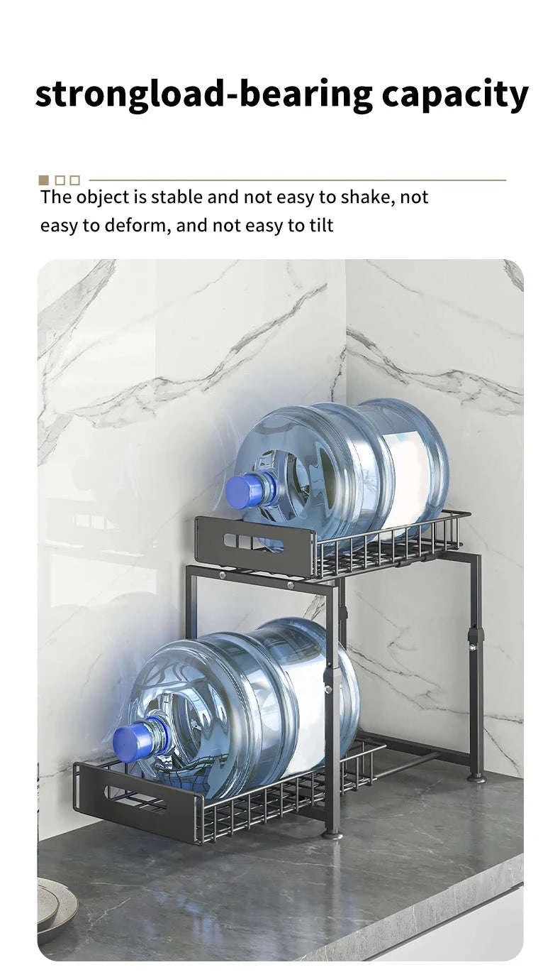 Adjustable Pull-Out Under Sink Organizer Double Layer Steel Rack-2pcs / france