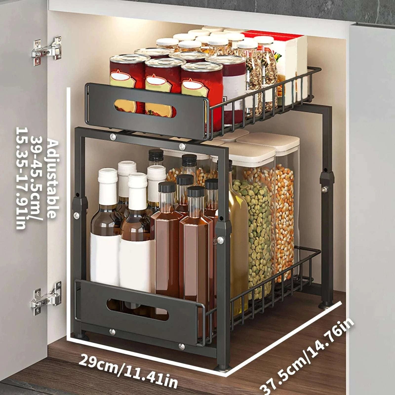 Adjustable Pull-Out Under Sink Organizer Double Layer Steel Rack-2pcs / france
