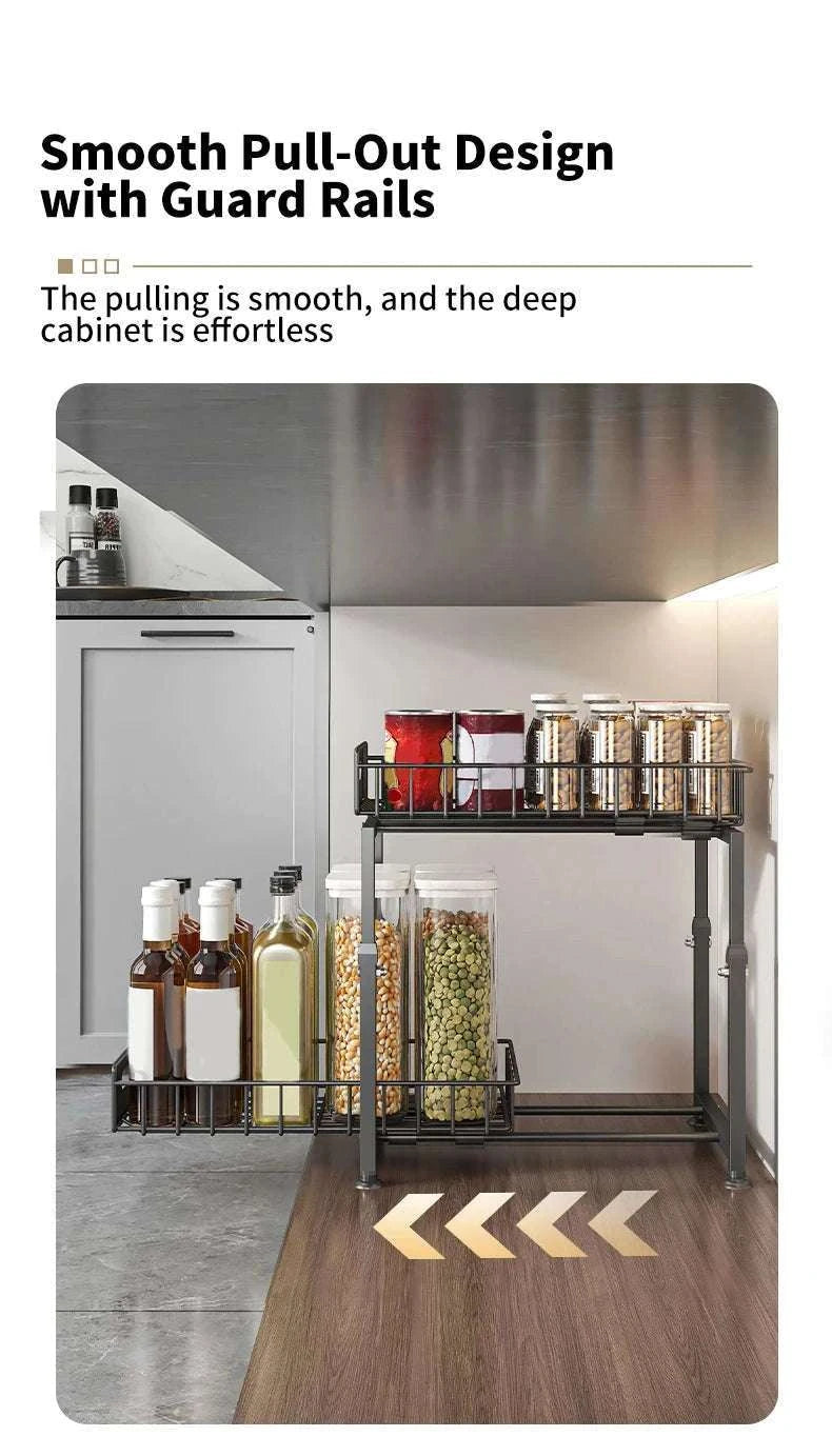 Adjustable Pull-Out Under Sink Organizer Double Layer Steel Rack-