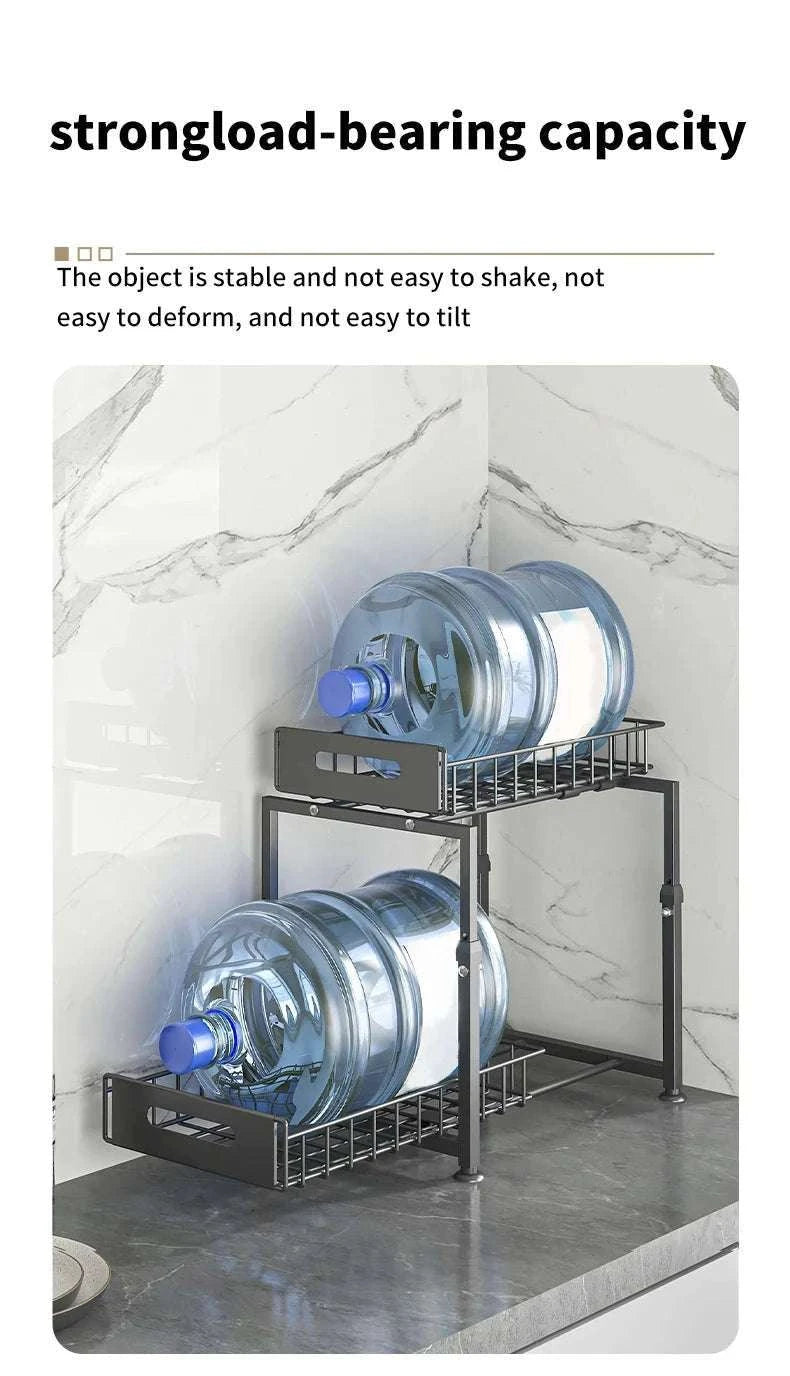 Adjustable Pull-Out Under Sink Organizer Double Layer Steel Rack-