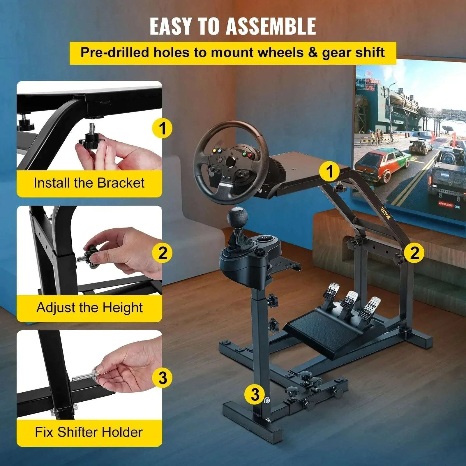 Adjustable Racing Wheel Stand for Logitech, Fanatec & Thrustmaster-Black / Poland