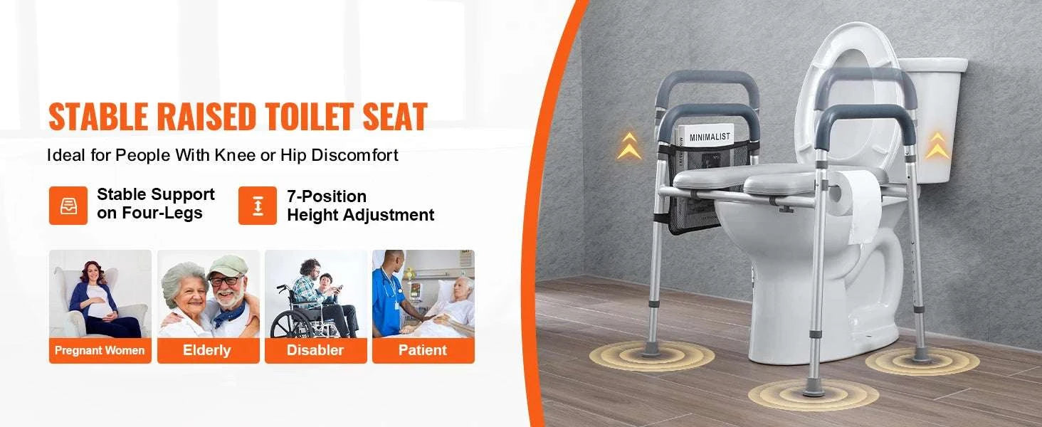 Adjustable Raised Toilet Seat with Padded Cushion & 350lb Support-350lbs / United States