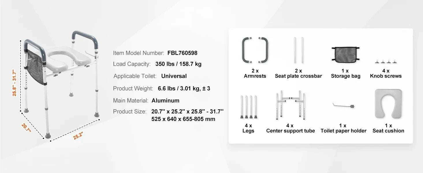 Adjustable Raised Toilet Seat with Padded Cushion & 350lb Support-350lbs / United States