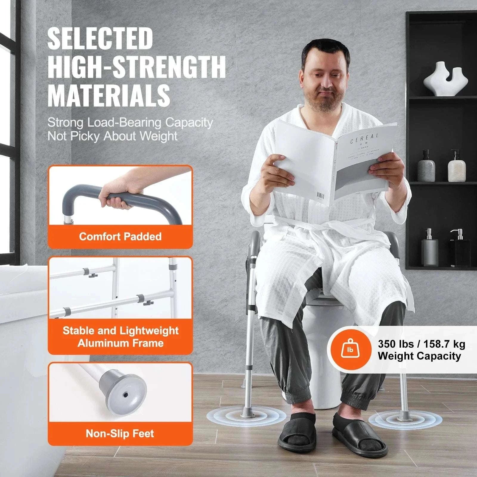 Adjustable Raised Toilet Seat with Padded Cushion & 350lb Support-350lbs / United States