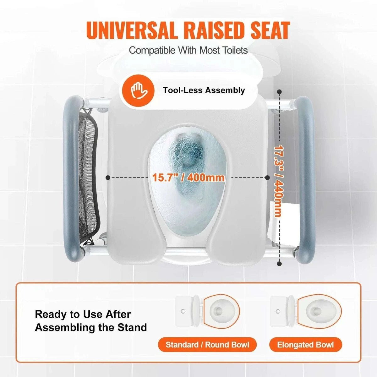 Adjustable Raised Toilet Seat with Padded Cushion & 350lb Support-350lbs / United States