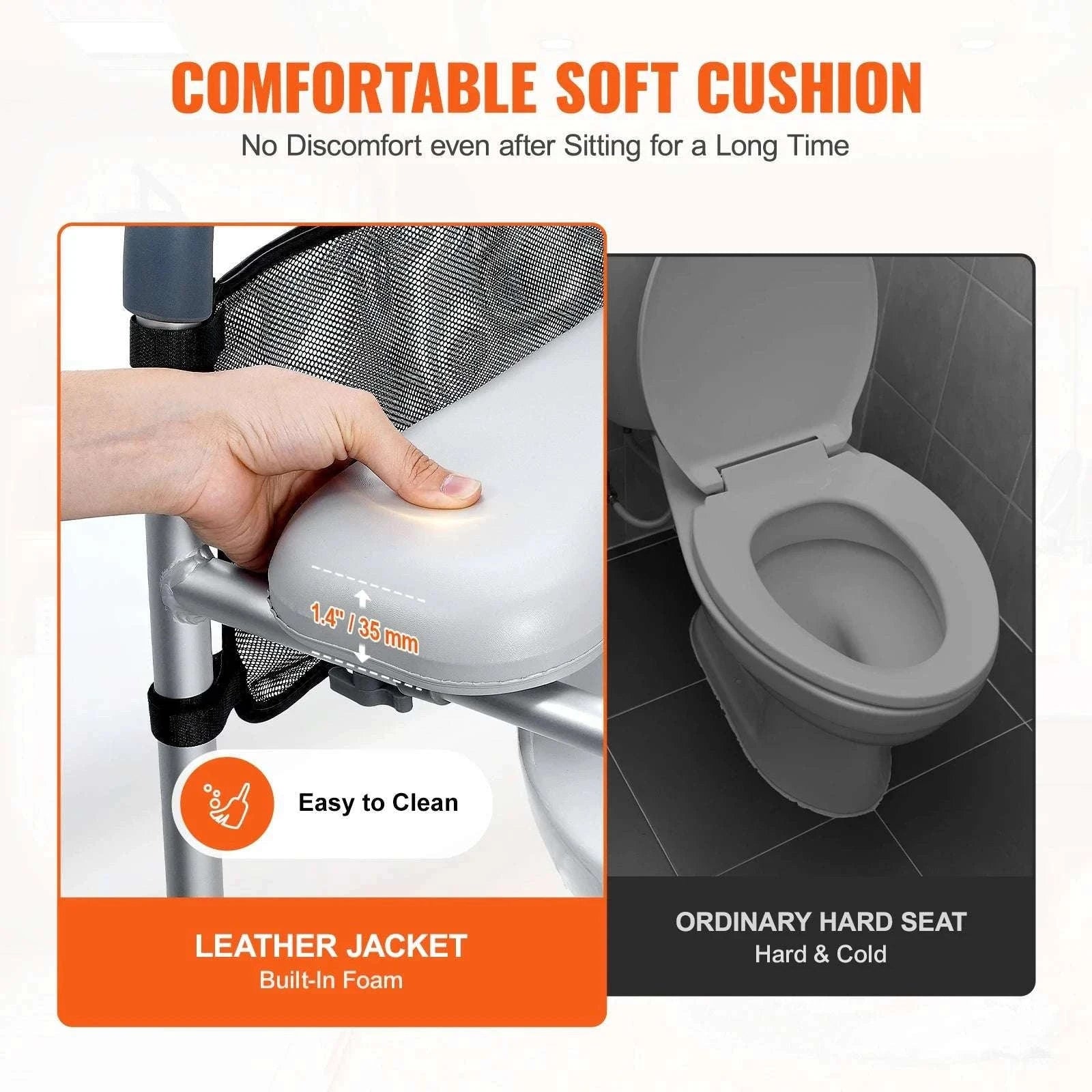 Adjustable Raised Toilet Seat with Padded Cushion & 350lb Support-350lbs / United States