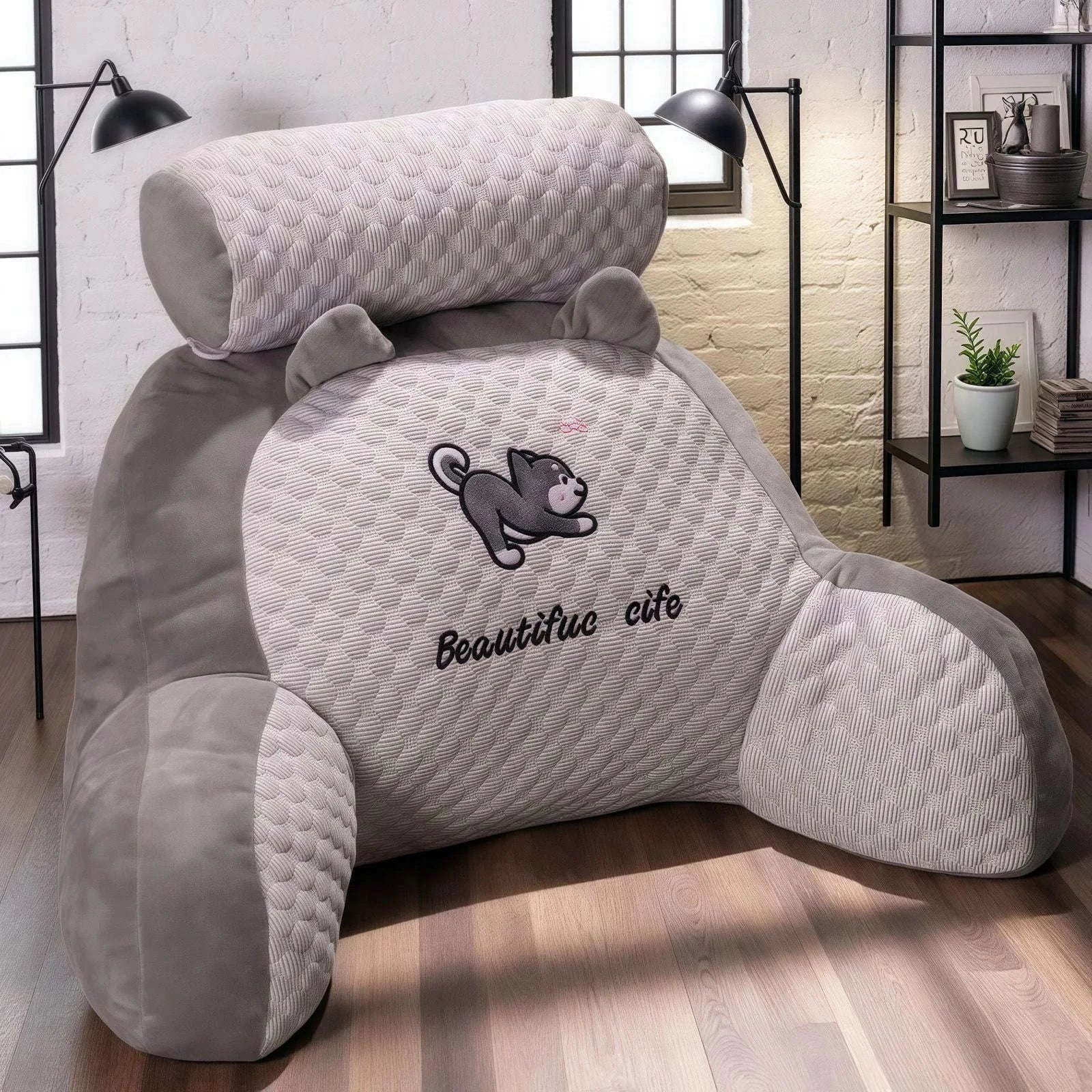 Adjustable Reading Pillow with Ergonomic Back Support-grey