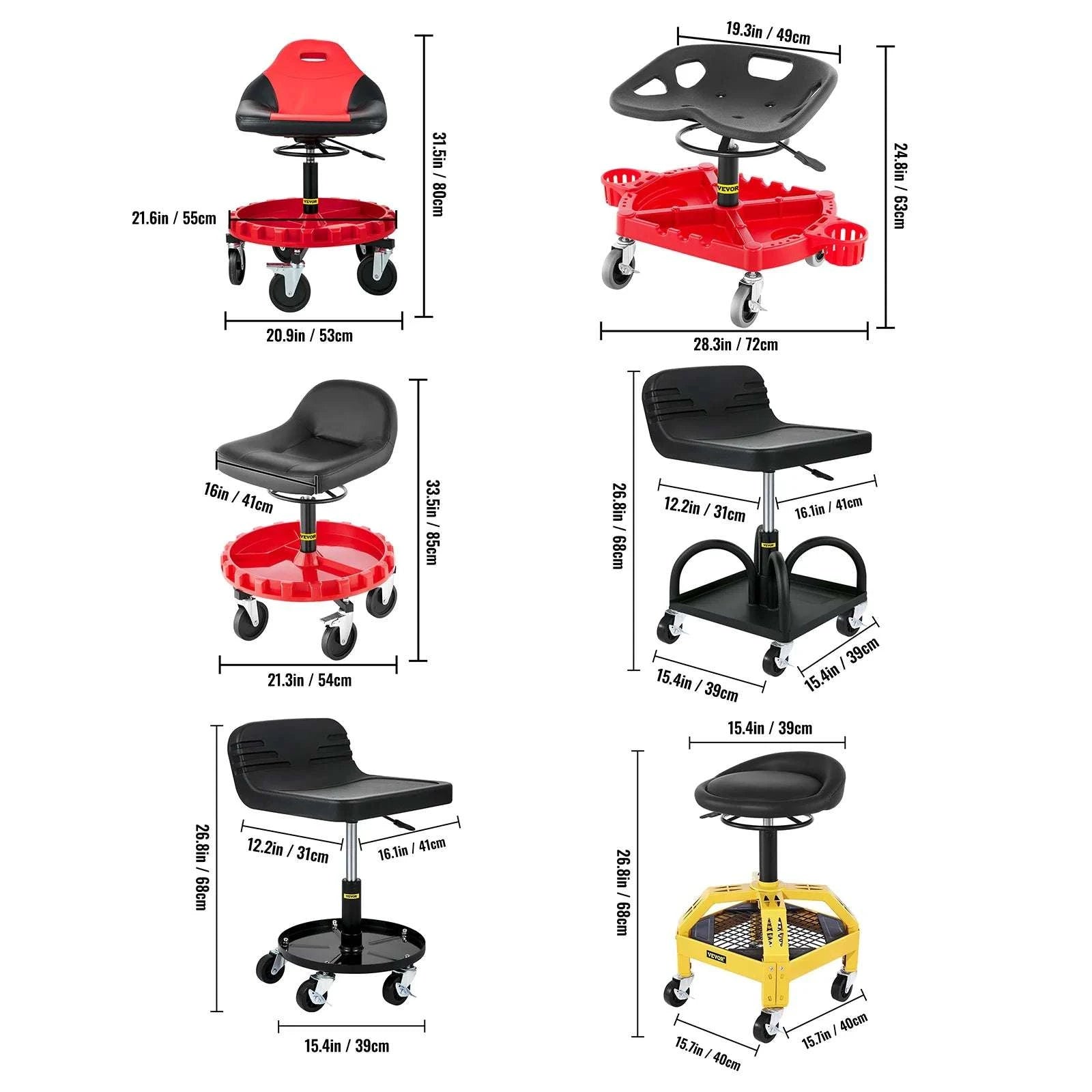 Adjustable Rolling Garage Stool with Tool Tray and Locking Wheels-B 300lb Hollow Seat / United States