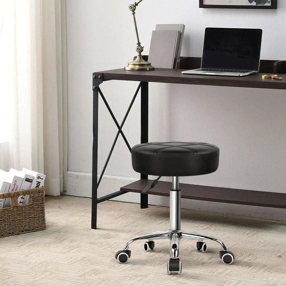 Adjustable Rolling Stool Chair with PU Leather Seat and Wheels-black / United States