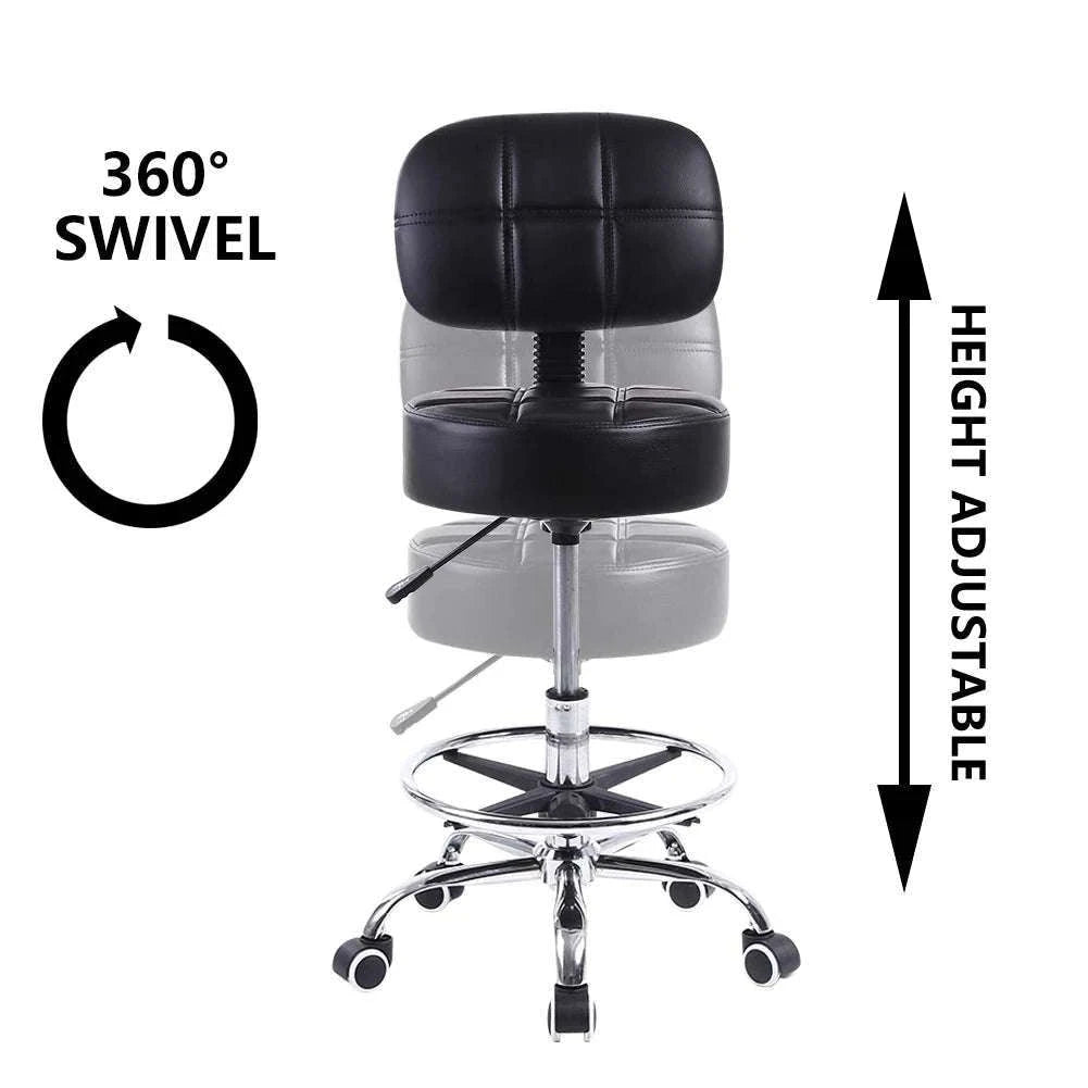 Adjustable Rolling Stool with Backrest & Footrest Drafting Chair-black / United States