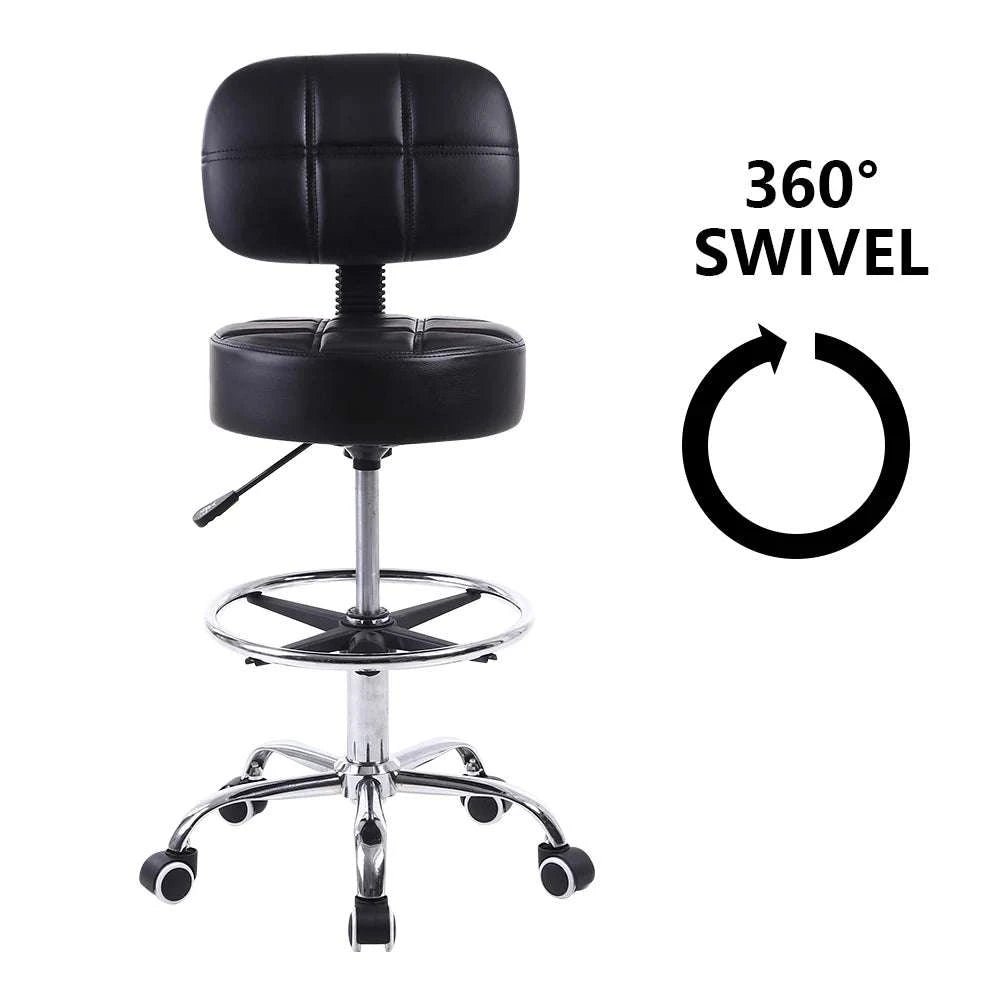 Adjustable Rolling Stool with Backrest & Footrest Drafting Chair-